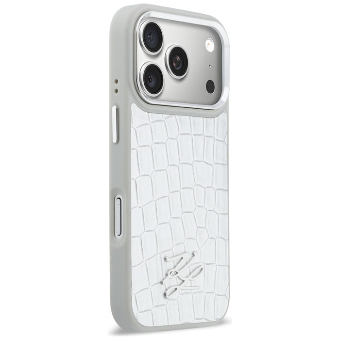 Кейс Karl Lagerfeld Croco KL Script Logo MagSafe за iPhone 17 Pro - сребрист