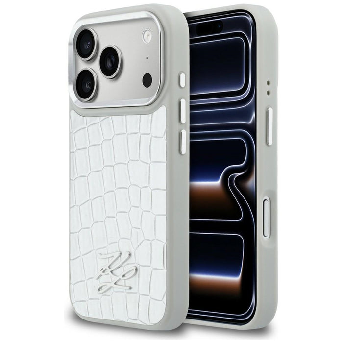 Кейс Karl Lagerfeld Croco KL Script Logo MagSafe за iPhone 17 Pro - сребрист