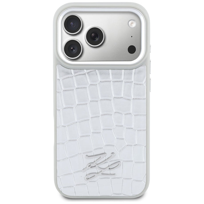 Кейс Karl Lagerfeld Croco KL Script Logo MagSafe за iPhone 17 Pro - сребрист
