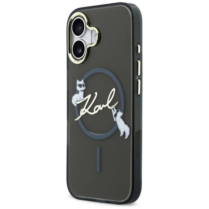 Кейс Karl Lagerfeld IML Choupettes с лого на Karl Script и MagSafe за iPhone 17 - черен