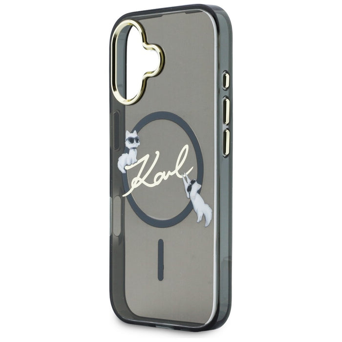 Кейс Karl Lagerfeld IML Choupettes с лого на Karl Script и MagSafe за iPhone 17 - черен
