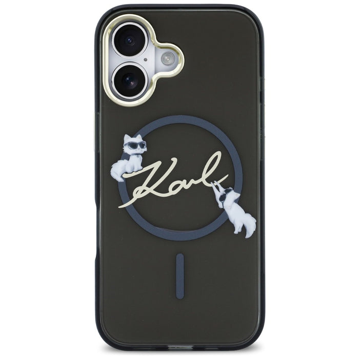 Кейс Karl Lagerfeld IML Choupettes с лого на Karl Script и MagSafe за iPhone 17 - черен