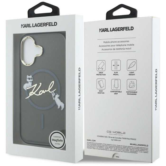 Кейс Karl Lagerfeld IML Choupettes с лого на Karl Script и MagSafe за iPhone 17 - черен