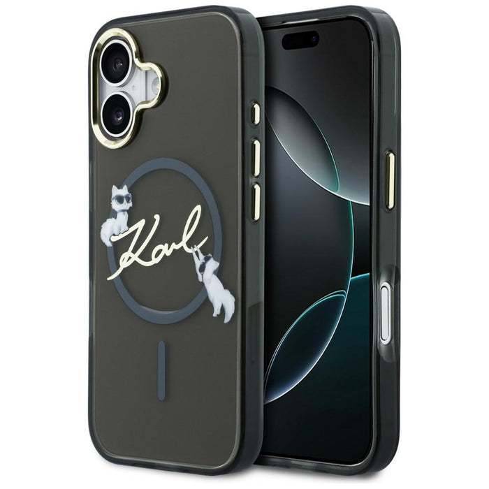 Кейс Karl Lagerfeld IML Choupettes с лого на Karl Script и MagSafe за iPhone 17 - черен