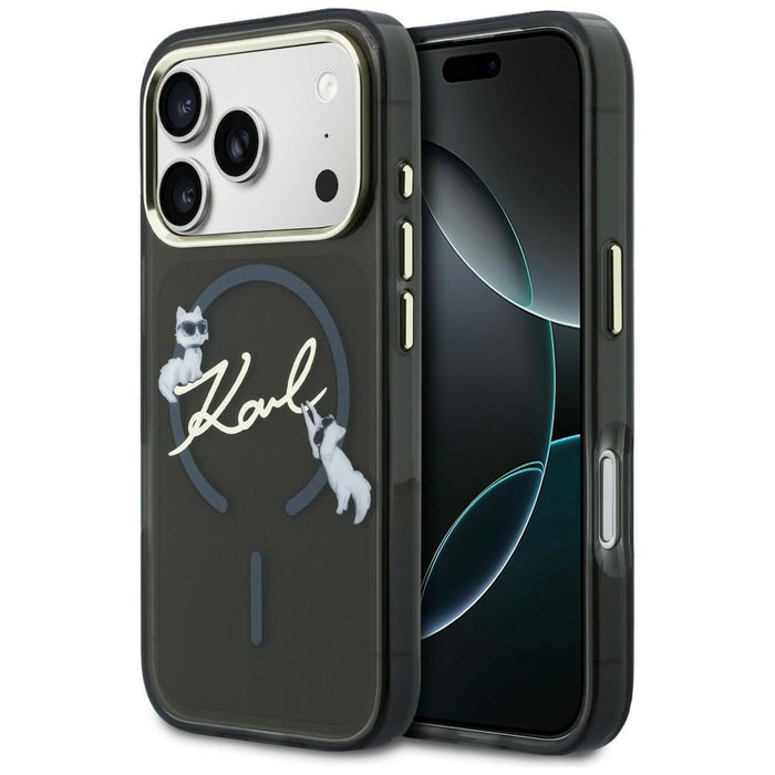 Кейс Karl Lagerfeld IML Choupettes с лого на Karl Script и MagSafe за iPhone 17 Pro - черен