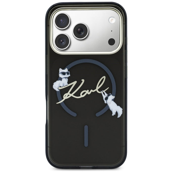 Кейс Karl Lagerfeld IML Choupettes с лого на Karl Script и MagSafe за iPhone 17 Pro - черен