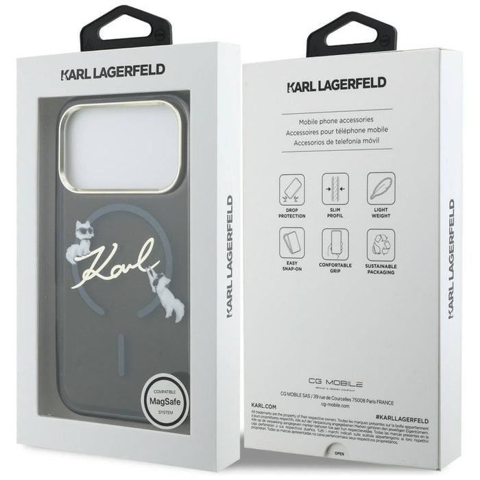 Кейс Karl Lagerfeld IML Choupettes с лого на Karl Script и MagSafe за iPhone 17 Pro - черен