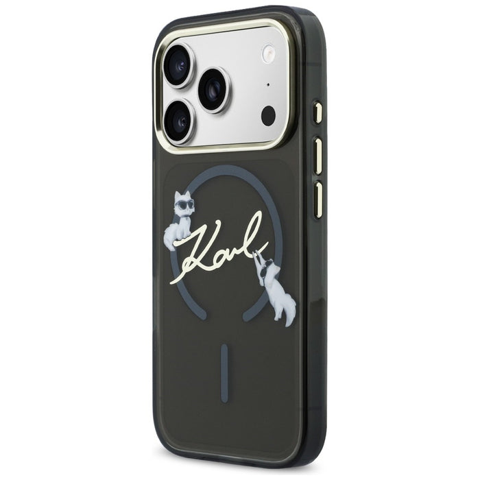 Кейс Karl Lagerfeld IML Choupettes с лого на Karl Script и MagSafe за iPhone 17 Pro - черен
