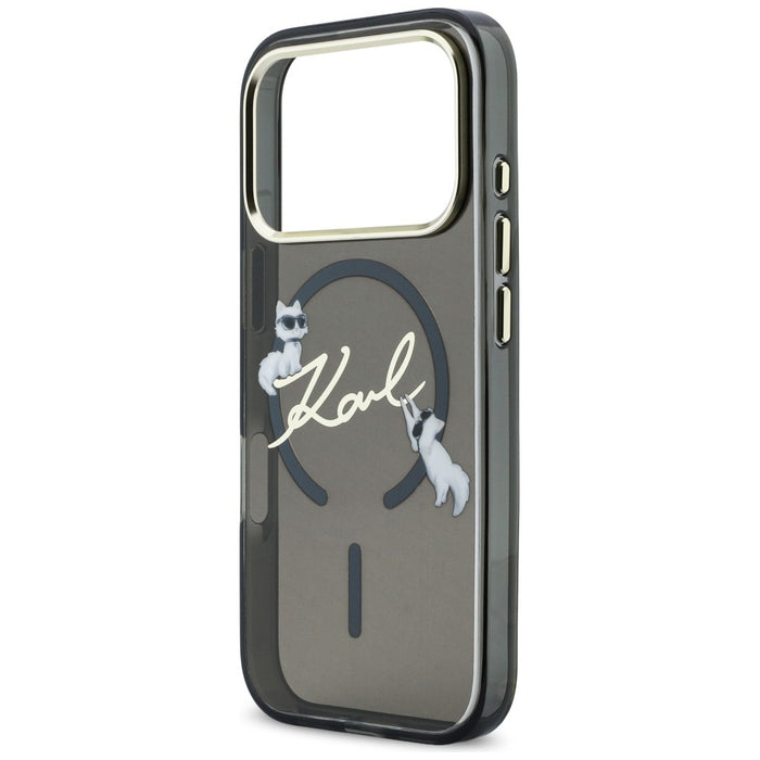 Кейс Karl Lagerfeld IML Choupettes с лого на Karl Script и MagSafe за iPhone 17 Pro - черен
