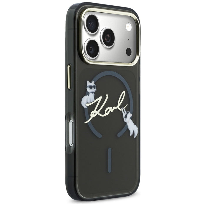 Кейс Karl Lagerfeld IML Choupettes с лого на Karl Script и MagSafe за iPhone 17 Pro - черен
