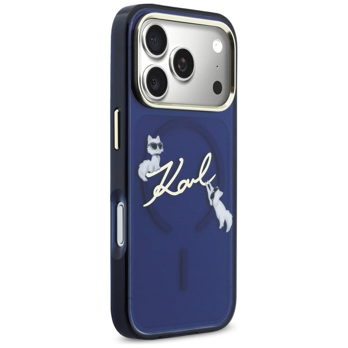 Кейс Karl Lagerfeld IML Choupettes с лого на Karl Script за iPhone 17 Pro Max - син