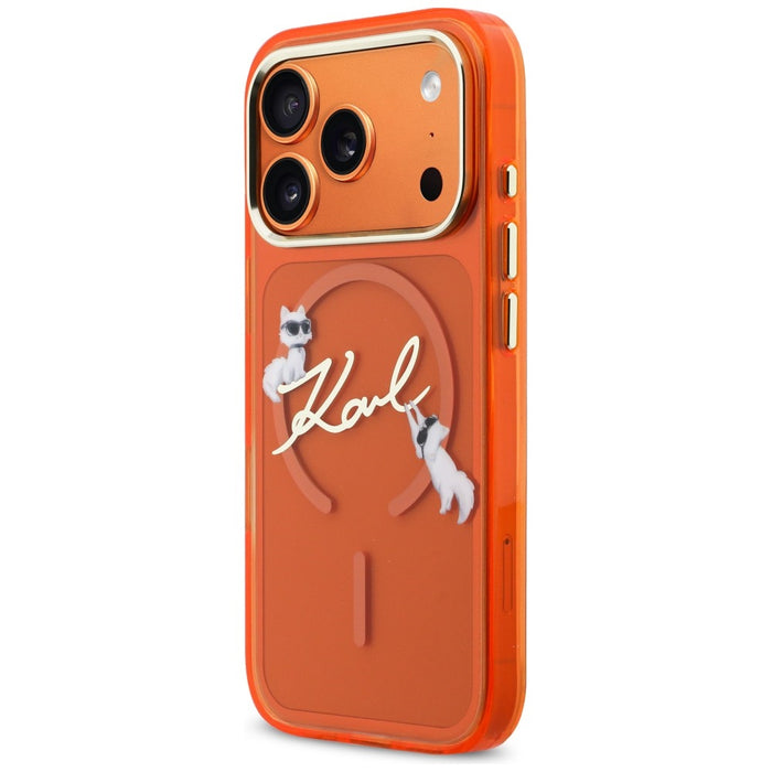 Кейс Karl Lagerfeld IML Choupettes с лого на Karl Script за iPhone 17 Pro Max - оранжев
