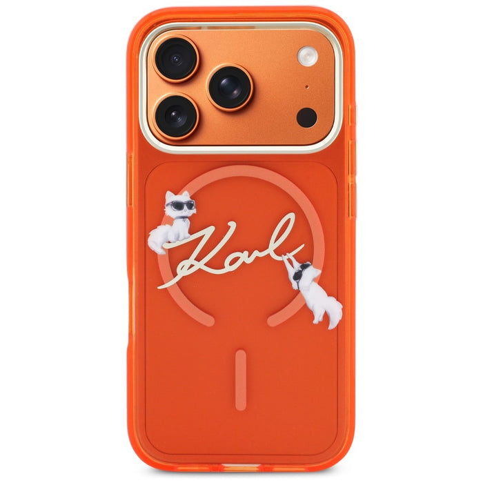 Кейс Karl Lagerfeld IML Choupettes с лого на Karl Script за iPhone 17 Pro Max - оранжев