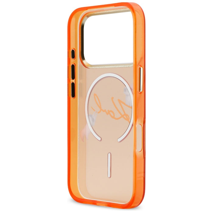 Кейс Karl Lagerfeld IML Choupettes с лого на Karl Script за iPhone 17 Pro Max - оранжев