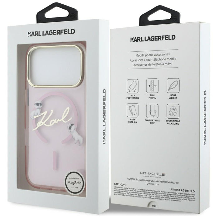 Кейс Karl Lagerfeld IML Choupettes с лого на Karl Script за iPhone 17 Pro Max - розов