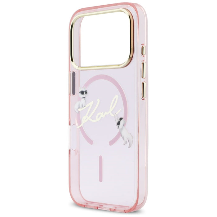 Кейс Karl Lagerfeld IML Choupettes с лого на Karl Script за iPhone 17 Pro Max - розов