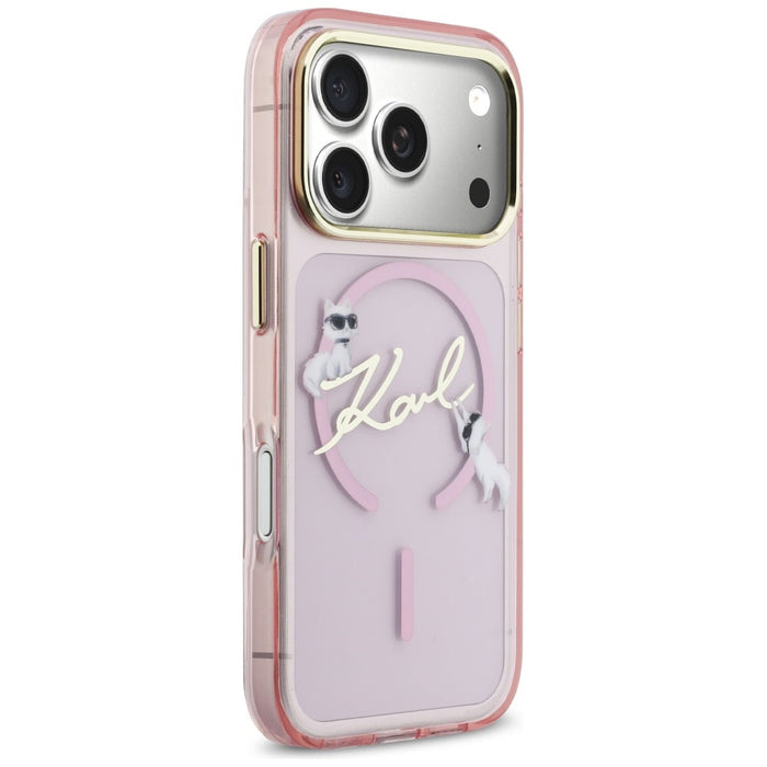 Кейс Karl Lagerfeld IML Choupettes с лого на Karl Script за iPhone 17 Pro Max - розов