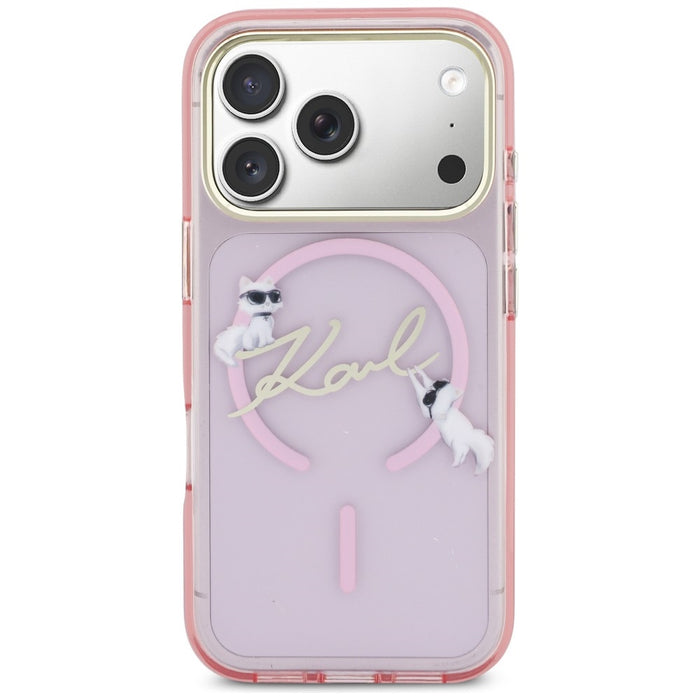Кейс Karl Lagerfeld IML Choupettes с лого на Karl Script за iPhone 17 Pro Max - розов