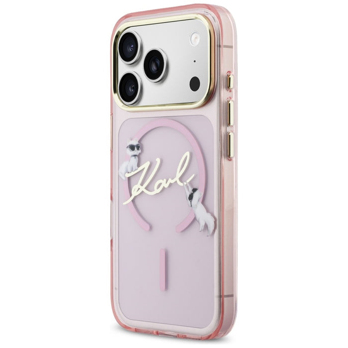 Кейс Karl Lagerfeld IML Choupettes с лого на Karl Script за iPhone 17 Pro Max - розов