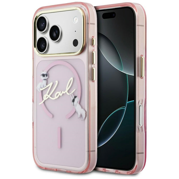 Кейс Karl Lagerfeld IML Choupettes с лого на Karl Script за iPhone 17 Pro Max - розов