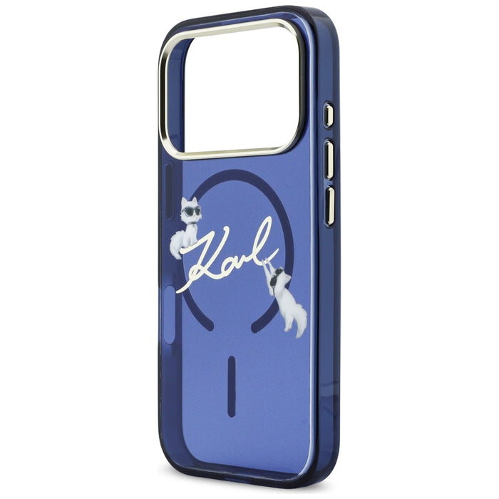 Кейс Karl Lagerfeld IML Choupettes с лого на Karl Script за iPhone 17 Pro - син