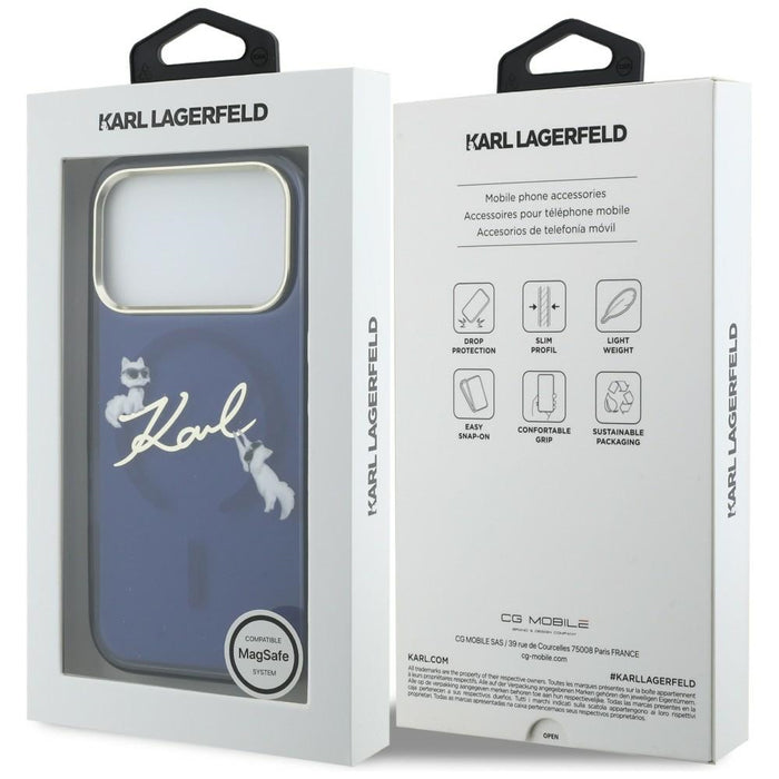 Кейс Karl Lagerfeld IML Choupettes с лого на Karl Script за iPhone 17 Pro - син