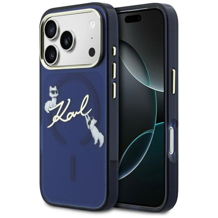 Кейс Karl Lagerfeld IML Choupettes с лого на Karl Script за iPhone 17 Pro - син