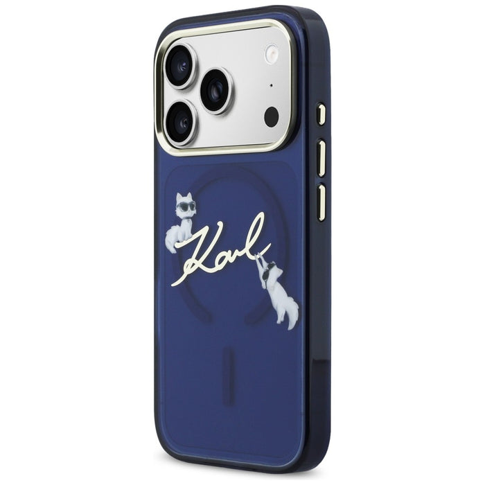 Кейс Karl Lagerfeld IML Choupettes с лого на Karl Script за iPhone 17 Pro - син