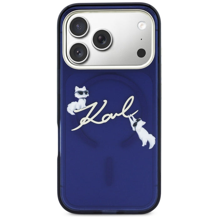 Кейс Karl Lagerfeld IML Choupettes с лого на Karl Script за iPhone 17 Pro - син