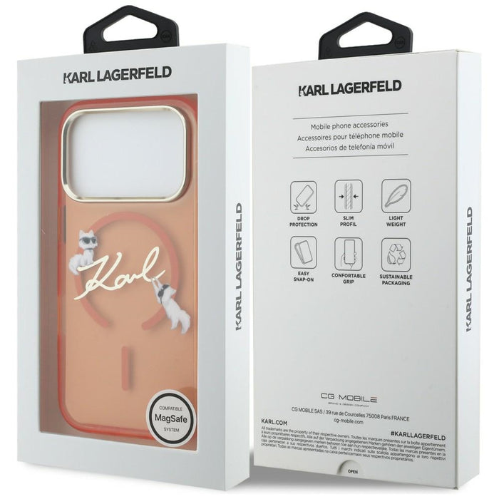 Кейс Karl Lagerfeld IML Choupettes с лого на Karl Script за iPhone 17 Pro - оранжев