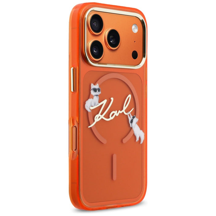 Кейс Karl Lagerfeld IML Choupettes с лого на Karl Script за iPhone 17 Pro - оранжев