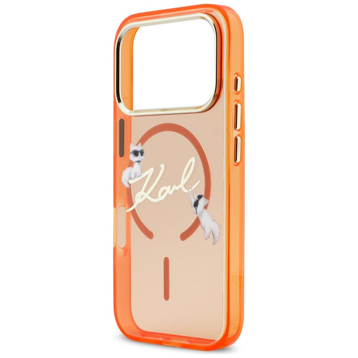 Кейс Karl Lagerfeld IML Choupettes с лого на Karl Script за iPhone 17 Pro - оранжев