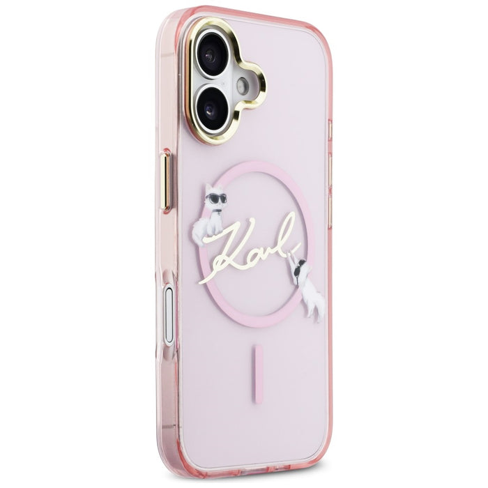 Кейс Karl Lagerfeld IML Choupettes с лого на Karl Script и MagSafe за iPhone 17 - розов