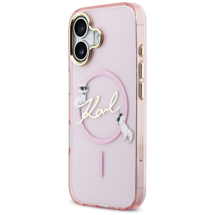 Кейс Karl Lagerfeld IML Choupettes с лого на Karl Script и MagSafe за iPhone 17 - розов