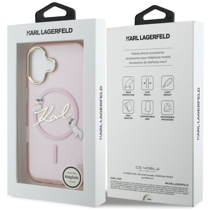 Кейс Karl Lagerfeld IML Choupettes с лого на Karl Script и MagSafe за iPhone 17 - розов