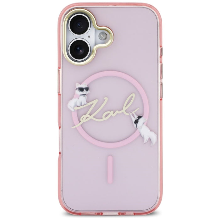 Кейс Karl Lagerfeld IML Choupettes с лого на Karl Script и MagSafe за iPhone 17 - розов
