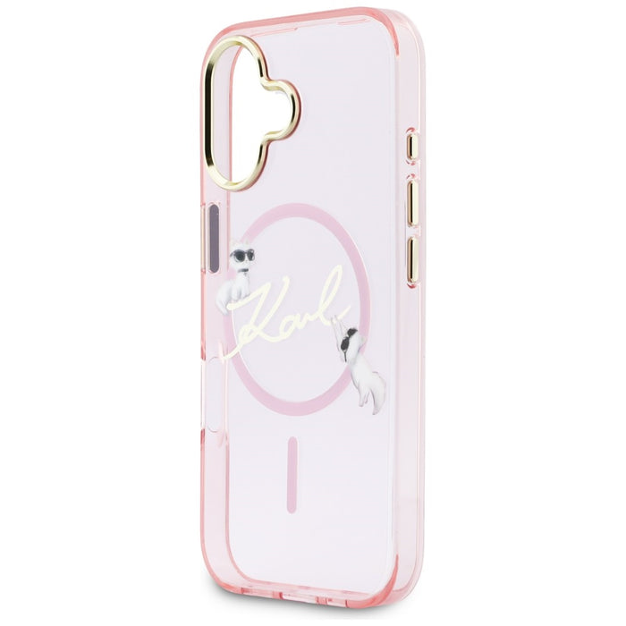 Кейс Karl Lagerfeld IML Choupettes с лого на Karl Script и MagSafe за iPhone 17 - розов