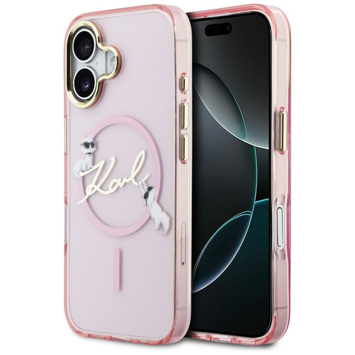 Кейс Karl Lagerfeld IML Choupettes с лого на Karl Script и MagSafe за iPhone 17 - розов