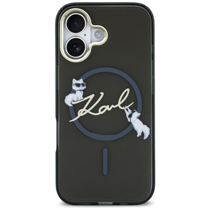 Кейс за iPhone Air с лого Karl Lagerfeld IML Choupettes и MagSafe с лого Karl Script - черен