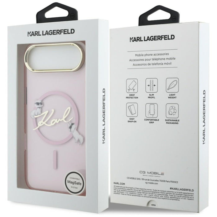 Кейс за iPhone Air с лого на Karl Lagerfeld IML Choupettes и MagSafe с надпис Karl - розов