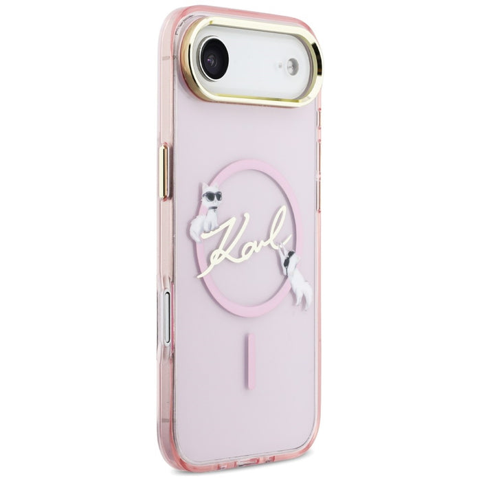 Кейс за iPhone Air с лого на Karl Lagerfeld IML Choupettes и MagSafe с надпис Karl - розов