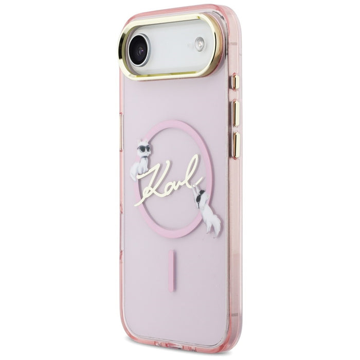 Кейс за iPhone Air с лого на Karl Lagerfeld IML Choupettes и MagSafe с надпис Karl - розов