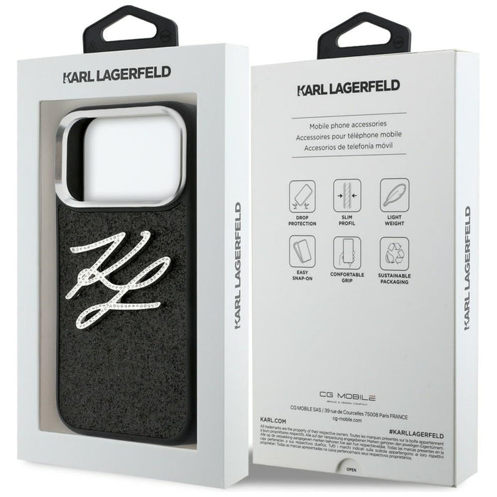 Кейс с лого на Karl Lagerfeld IML Glitter KL Diamond за iPhone 17 Pro - черен