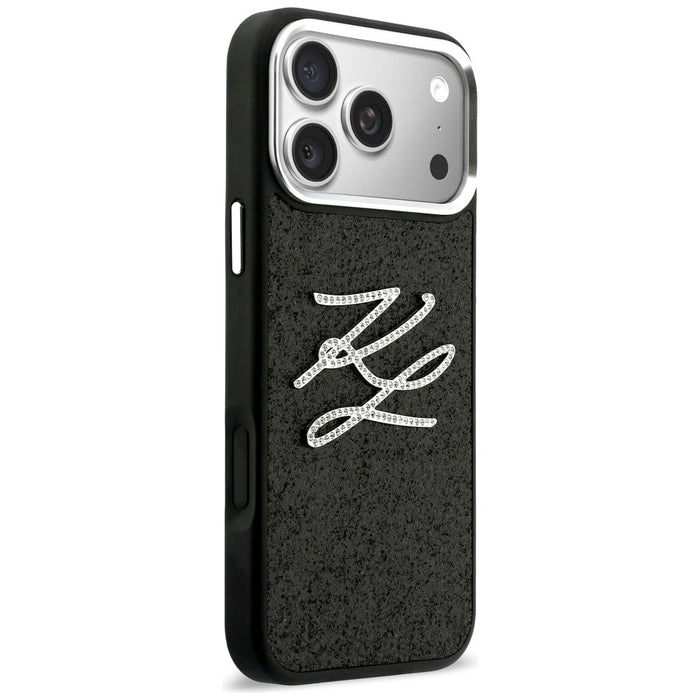 Кейс с лого на Karl Lagerfeld IML Glitter KL Diamond за iPhone 17 Pro Max - черен