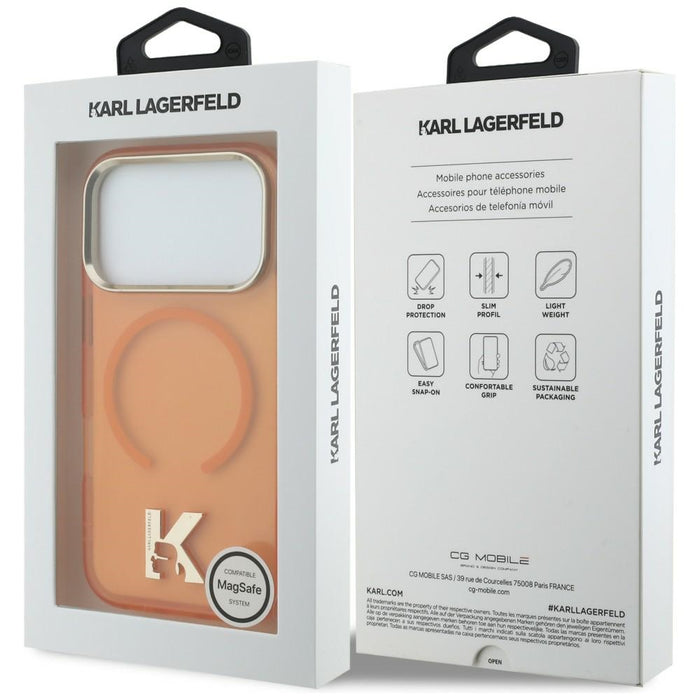Кейс Karl Lagerfeld IML K Head Logo MagSafe за iPhone 17 Pro Max - оранжев