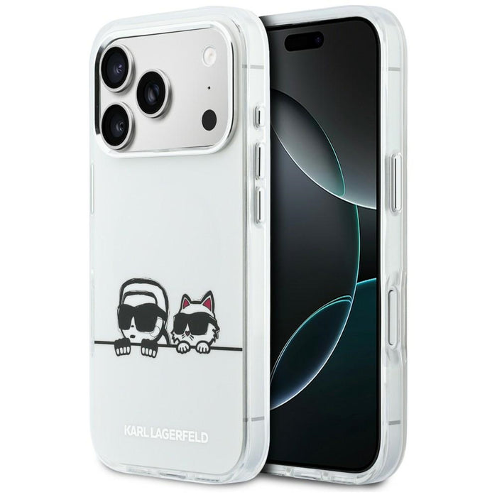 Кейс Karl Lagerfeld IML Karl & Choupette Peekaboo Logo MagSafe за iPhone 17 Pro - бял
