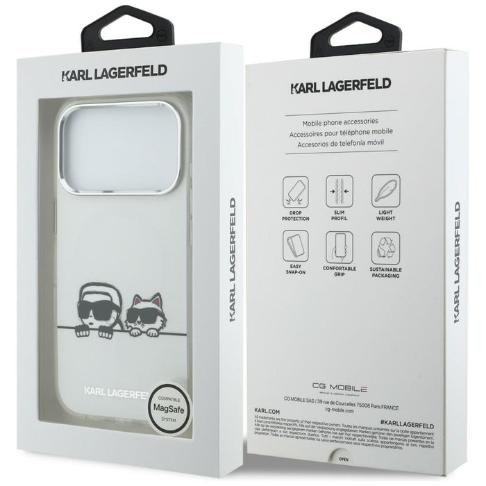 Кейс Karl Lagerfeld IML Karl & Choupette Peekaboo Logo MagSafe за iPhone 17 Pro - бял