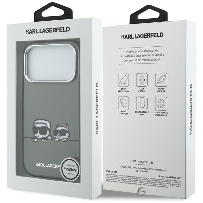 Кейс Karl Lagerfeld IML Karl & Choupette Peekaboo Logo MagSafe за iPhone 17 Pro Max - черен