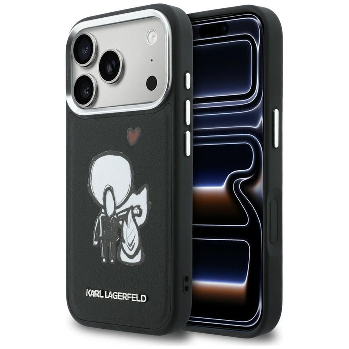 Кейс Karl Lagerfeld Karl & Choupette с лого на гърба MagSafe за iPhone 17 Pro - черен
