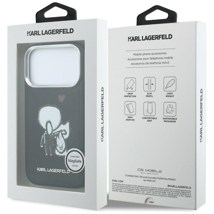 Кейс Karl Lagerfeld Karl & Choupette с лого на гърба MagSafe за iPhone 17 Pro - черен